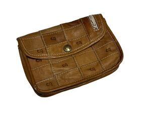 Vtg Leather Patchwork Coin Change Purse Wallet Embossed "J" Zipper Compartment